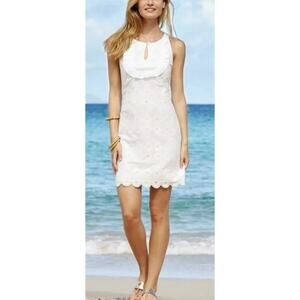 Vineyard Vines White Eyelet Cotton Shift Dress Women’s Size 4 Ruffled Bib